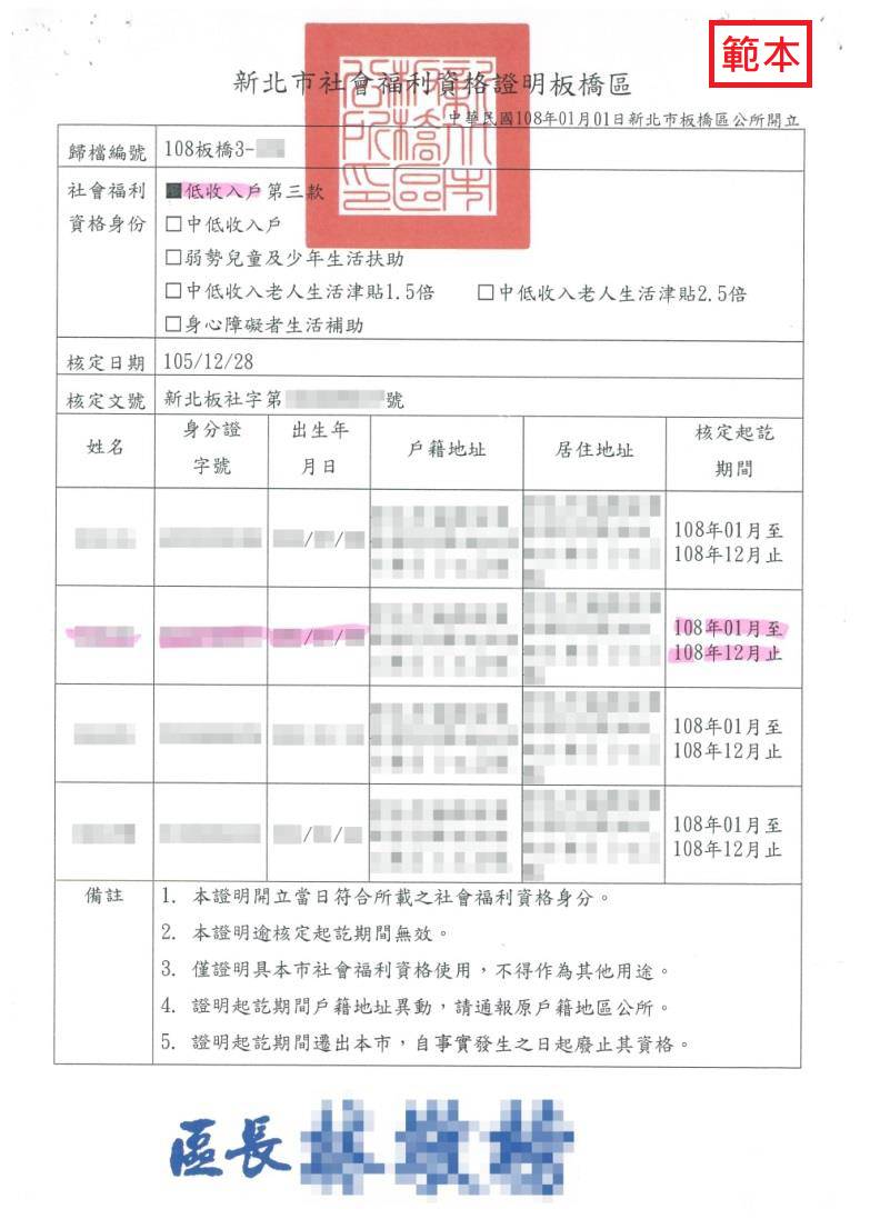 低收、中低收證明